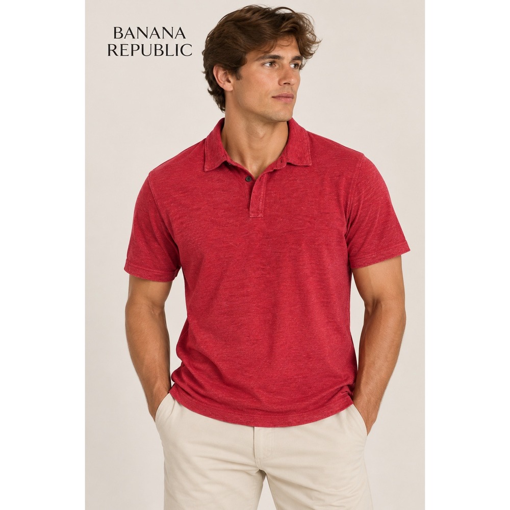 Banana Republic Vintage Tee Polo Shirt Mens XL Red Slub Cotton Short Sleeve